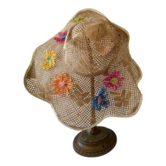 Made In Italy Expressly for Alexander's Vintage Flower Decorated Straw Hat - Picture 6 of 14